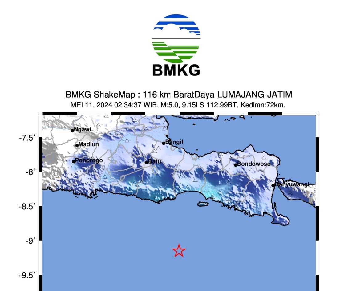 Gempa M5, 0 Guncang Jember Terasa Hingga Surabaya, Tak Potensi Tsunami