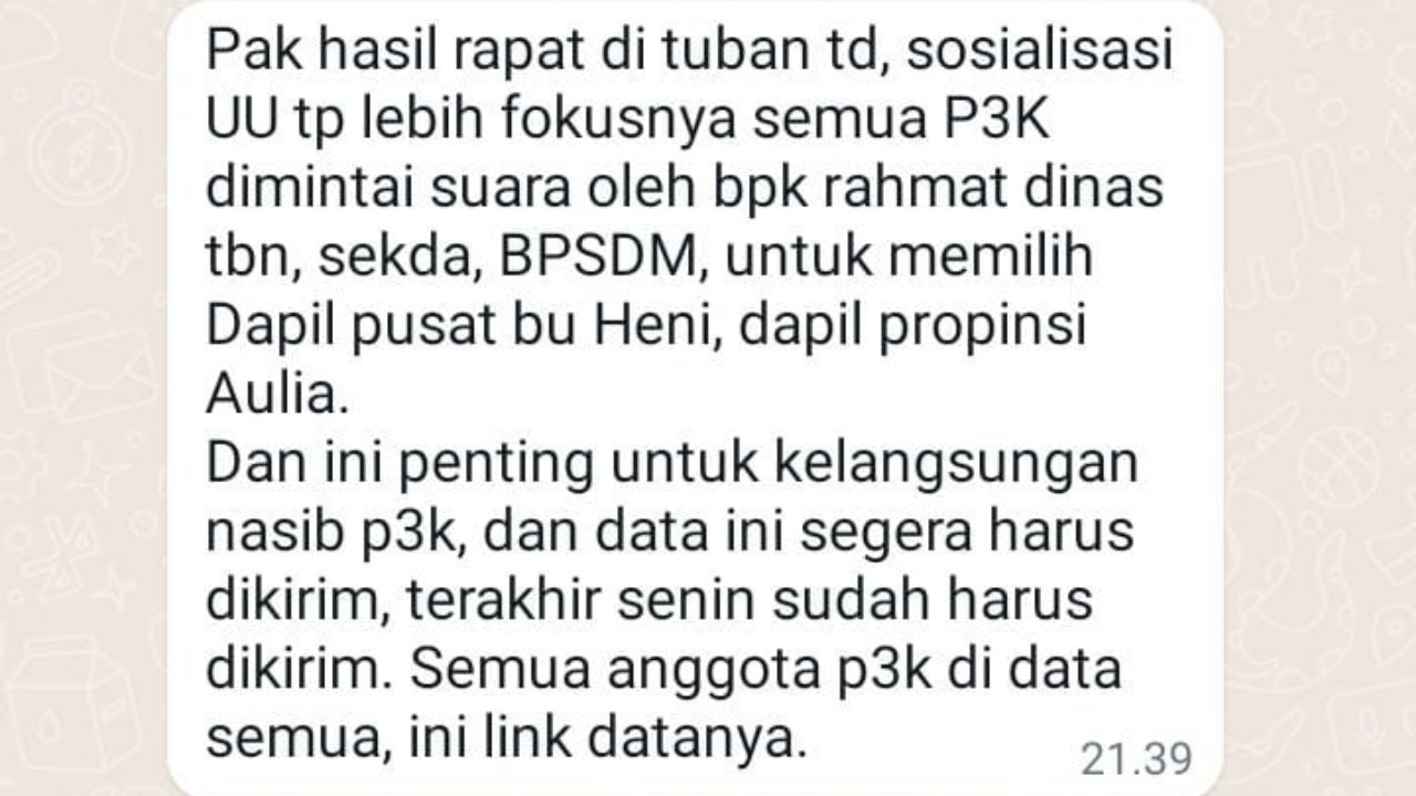 Dugaan ASN Tuban Tak Netral Tersebar di Grup WA, Ini Kata Bawaslu