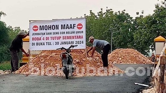 Perbaikan Jembatan Dam Seng di Senori Tuban Rampung, Sementara R4 Dilarang Melintas