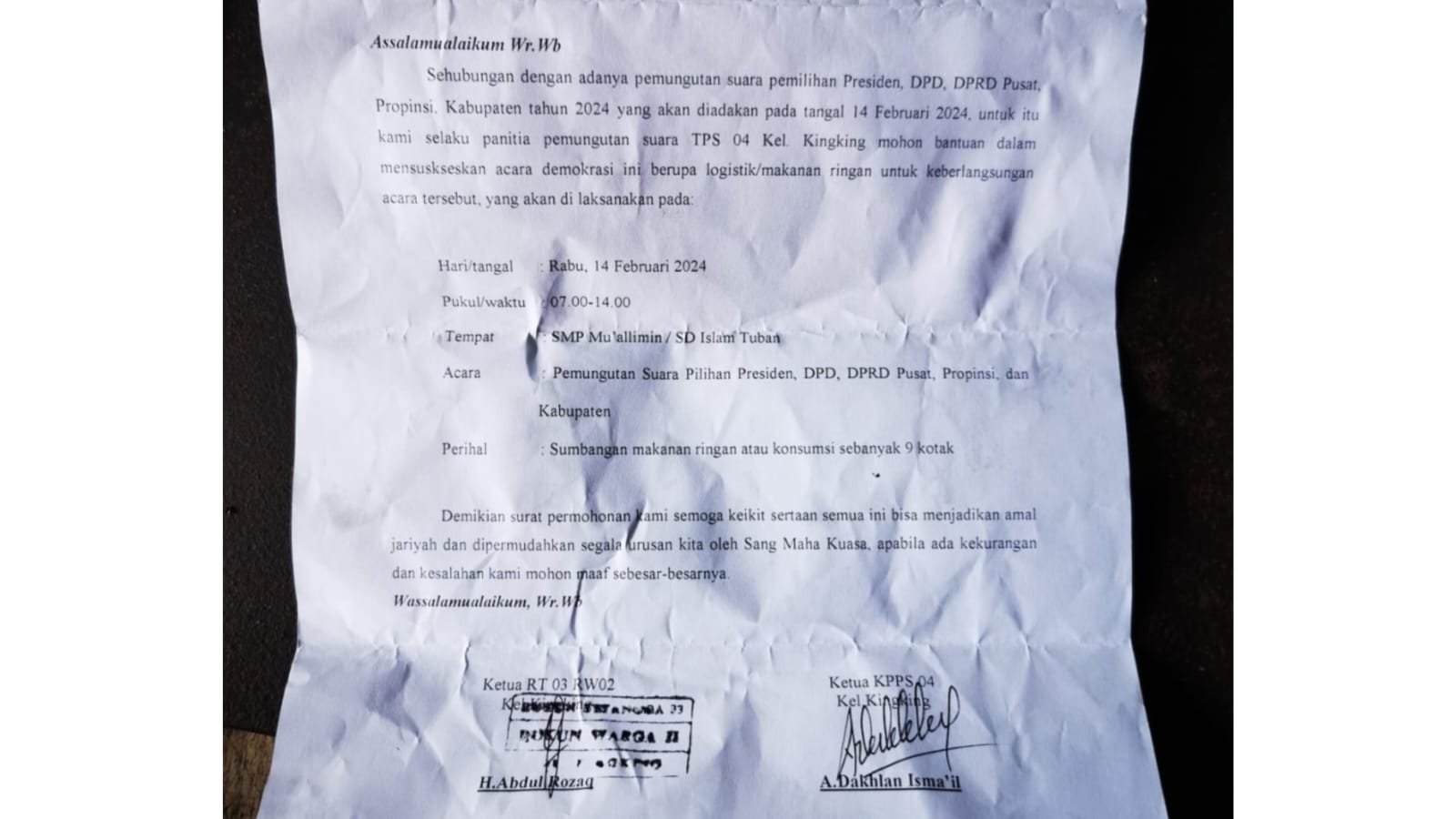 Sudah Dijatah Rp2,5 Juta, Beredar TPS di Tuban Minta Sumbangan Konsumsi