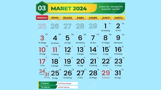 Daftar Hari Penting dan Liburan Maret 2024, Catat Tanggal Perkiraan Awal Ramadan 1445 H!