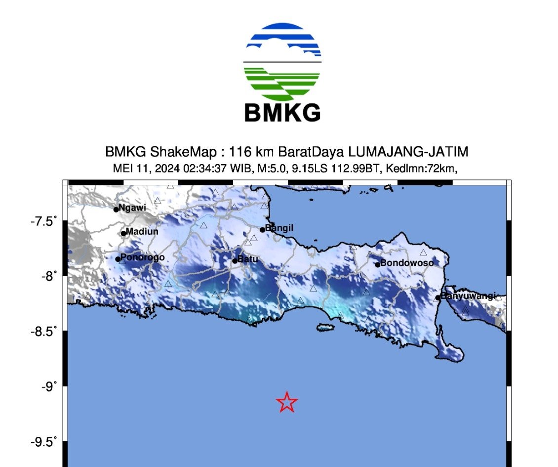 Gempa M5,0 Guncang Jember Terasa hingga Surabaya, Tak Potensi Tsunami