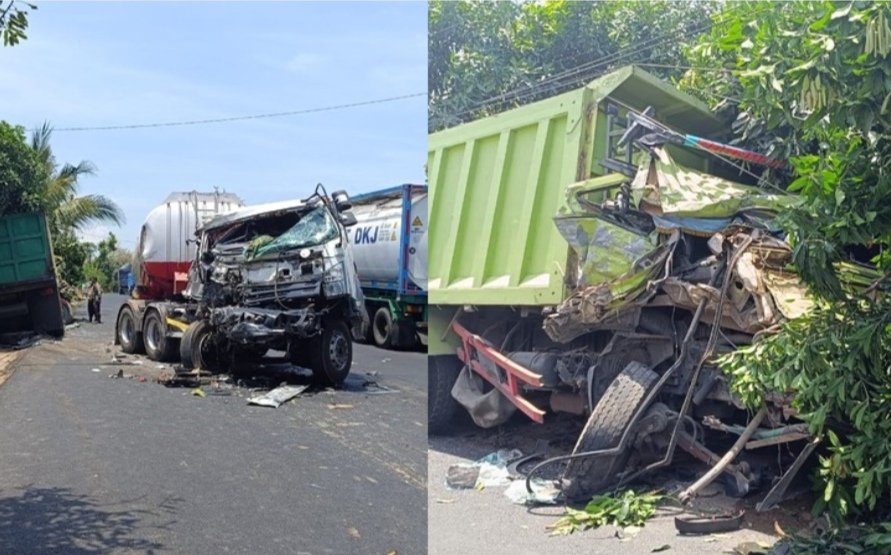 Gagal Mendahului, Dua Truk Bertabrakan di Tuban-Bancar, Dua Orang Luka-Luka