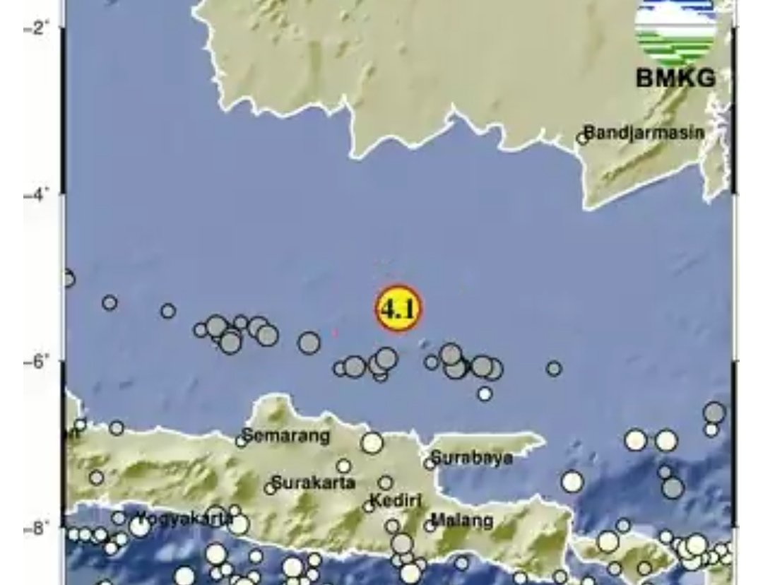 Gempa Berkekuatan 4.1 SR Guncang Timur Laut Tuban Jatim